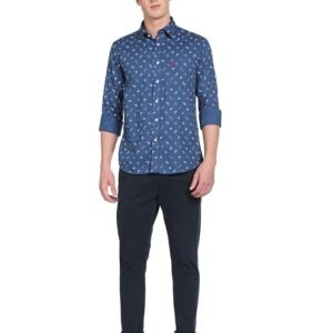 Men Wine Herringbone Weave Brand Print Premium Cotton Casual Shirt